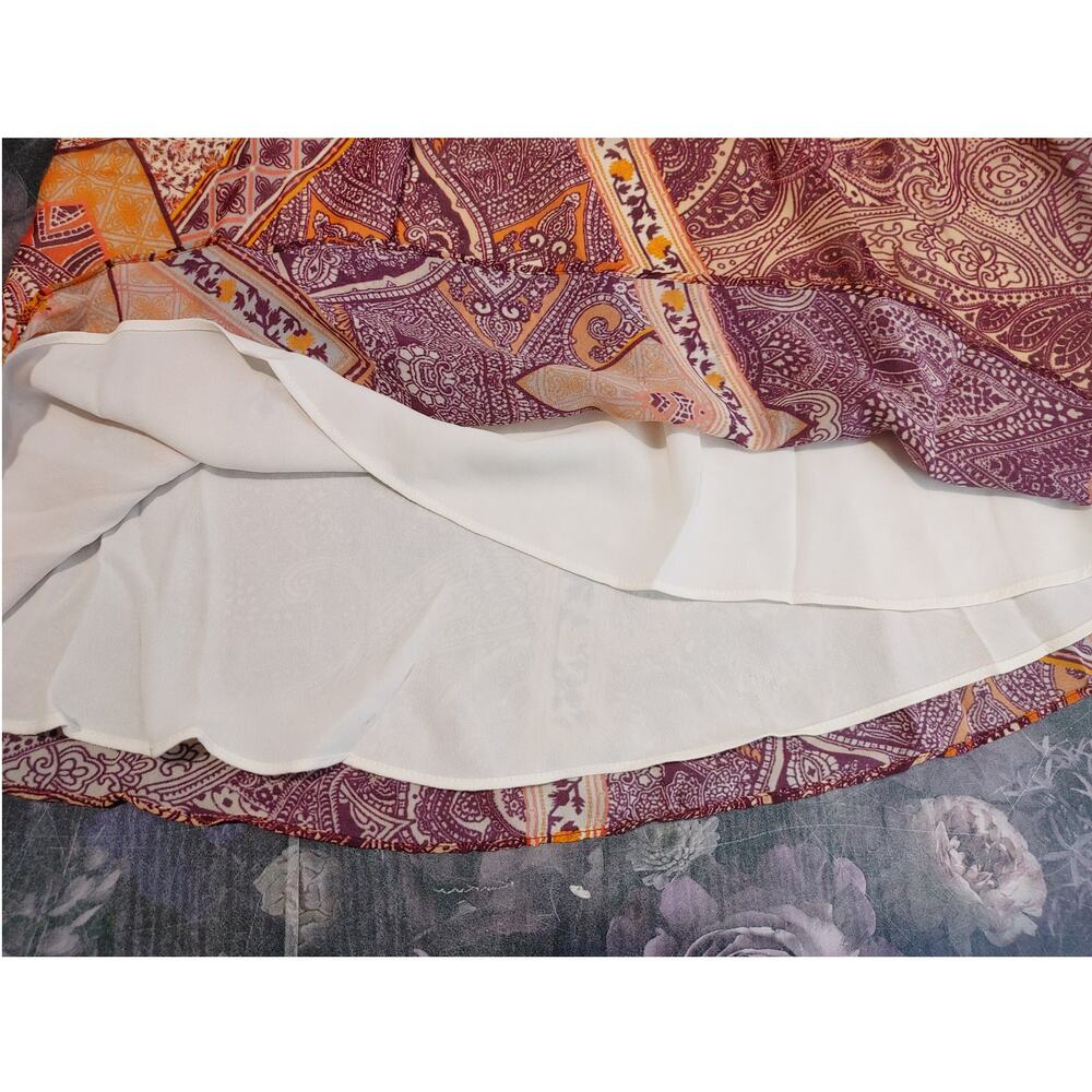 Divine Heritage Revolve Paisley Patchwork Silk Long Sleeve Orange Mini Dress XS - Picture 5 of 7